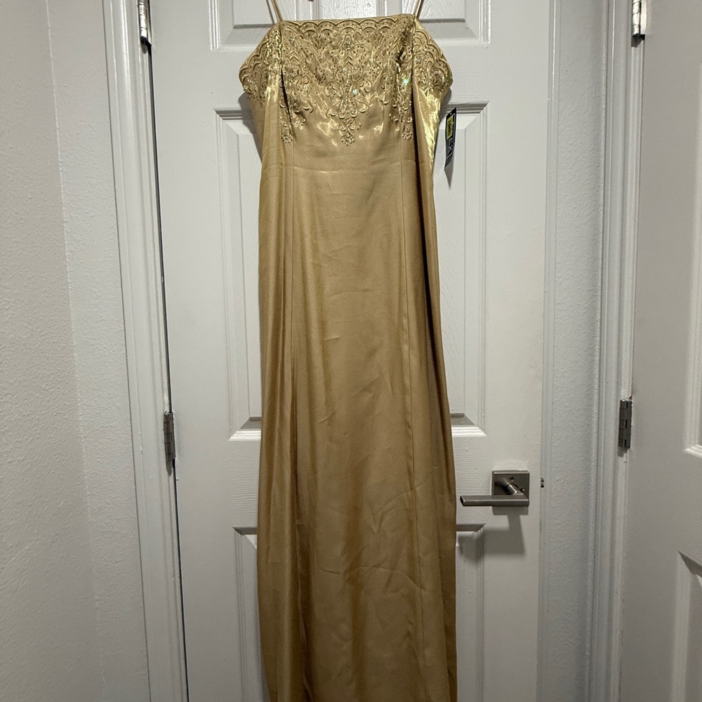 Alex Evenings Gold Square Neck Maxi Prom Dress